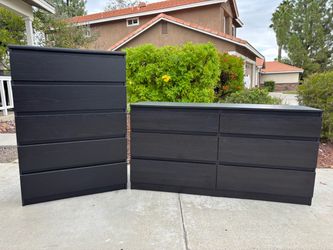 Black 11 Drawer Modern Dresser Chest of Drawers Furniture Set Great Condition