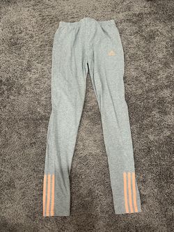 adidas Women's Gray/Orange Ankle Leggings Size L Solid 3-Stripes Logo