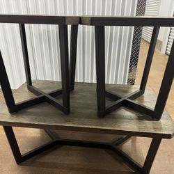 Three Pcs Table Set Wooden With Metal Legs