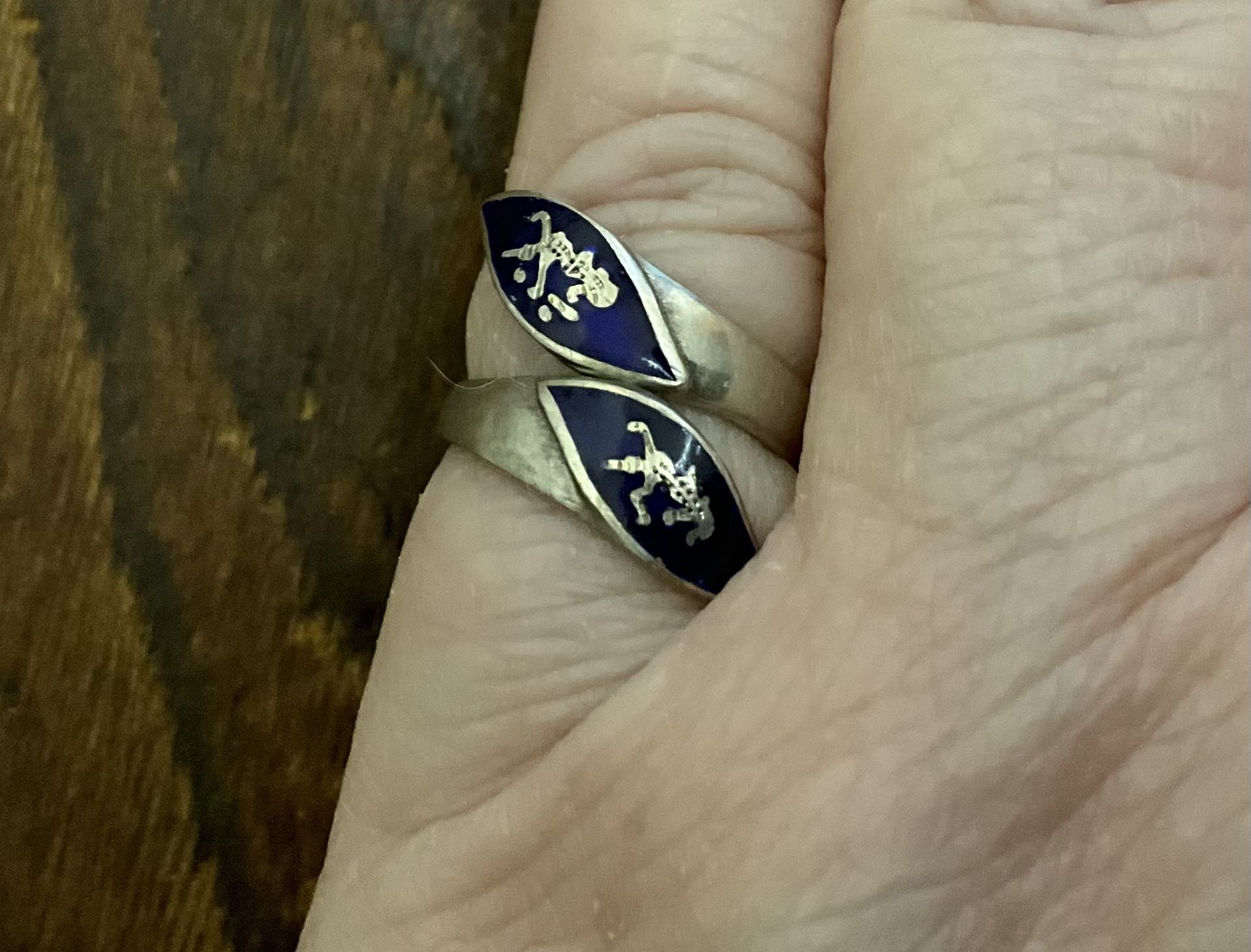 Antique Enamel Wrap Around Ring Sterling Silver Size 4 Marked Siam Sterling