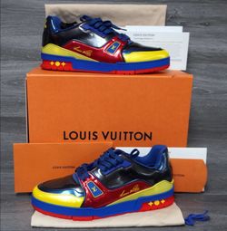 Louis Vuitton Virgil Abloh LV Trainer Top Sneaker (Blk/Navy/Red/Yellow) Men's 9