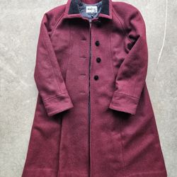 Braetan Burgundy Wool Coat Womens 14 Long Button Front Coat L XL