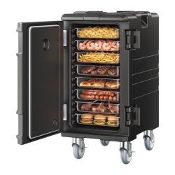Insulated Food Pan Carrier, 109 Qt Hot Box for Catering, LLDPE Food Box Carrier with Double Buckles, Front Loading Food Warmer with Handles, End Loade