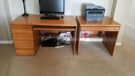 Two piece solid oak desk