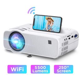 Mini Projector, 5000Lux Portable Outdoor Movie WiFi Projector, Wireless Screen Mirroring and Miracast, 1080P Supported, 250'' Display