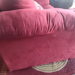 Red Suede Sofa w/Love Seat