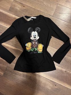 Black Mickey Mouse Graphic Long Sleeve Shirt