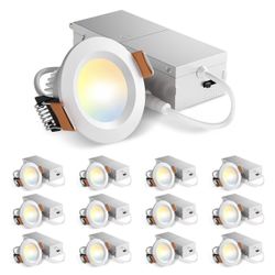 Amico 12 Pack 2 Inch 5CCT Ultra-Thin LED Canless Recessed Ceiling Light with Junction Box, 2700K/3000K/3500K/4000K/5000K Selectable, CRI90+, 6W=40W, 3