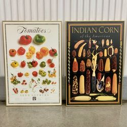 Vintage original metal frame vegetable posters (2)