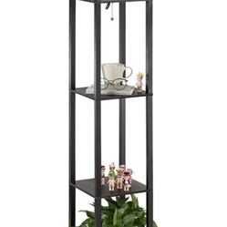 Preenex LED Black Wooden Shelf Floor Lamp, LED Bulb Included