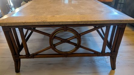 Rattan Coffee Table with Stone Top