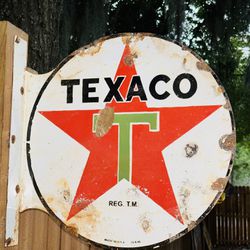 Texaco Advertising Porcelain Flange Sign Double Sided