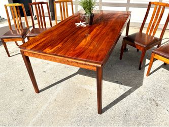 Koa Dining table and six koa chairs