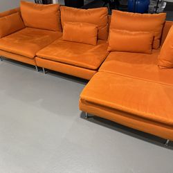 Fun Orange Couch 4 Seat With Chaise 
