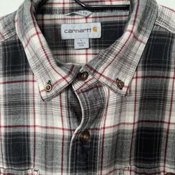Carhartt Flannel Shirt Mens L Red Black Plaid Hubbard Button Up Long Sleeve
