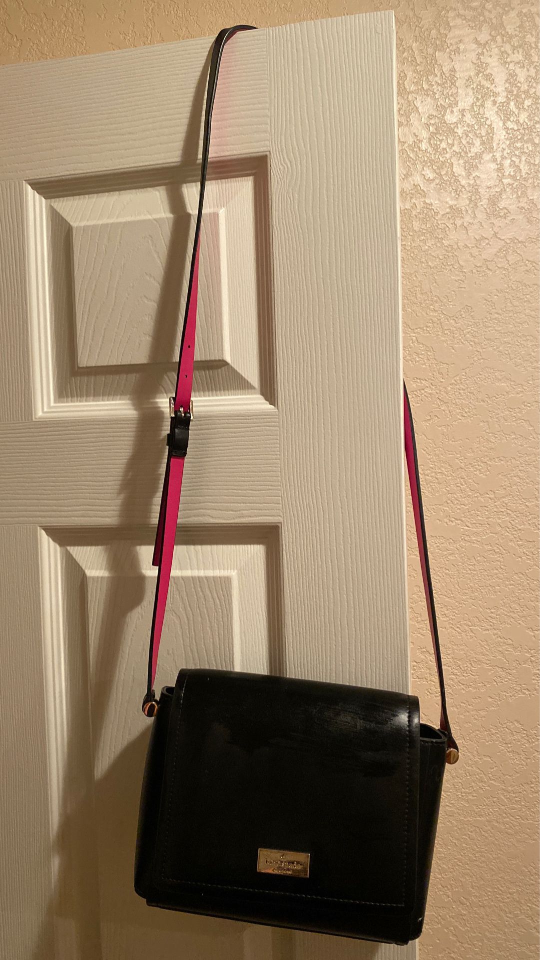 Authentic Kate Spade Black Leather / Pink Shoulder Bag