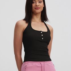 Halter Tops for Women Sexy Backless Tank Top Scoop Neck Slim Stretchy Ribbed Knit