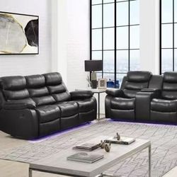 Midnight Leather Led Recliner Sofa & Loveseat 