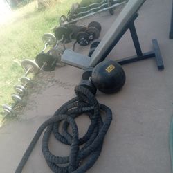 Home Gym Weight Set Dumbbells Barbell Bench Battle Ropes