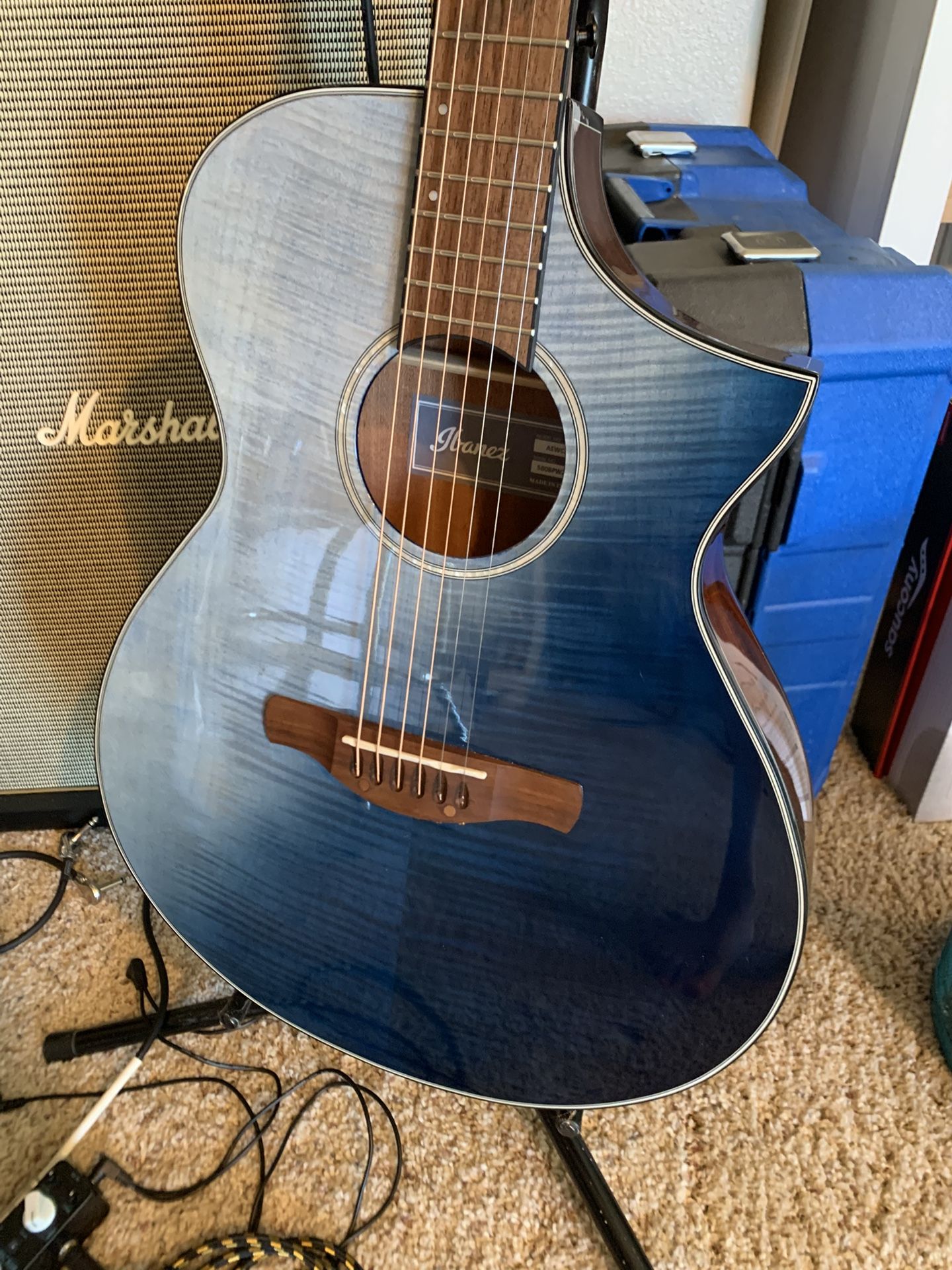 New 2023 Ibanez AEWC32FN Thinline Acoustic / Electric Guitar - Blue Flame Maple!