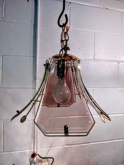 Vintage Paneled Beveled Smoked Glass Pendant Light