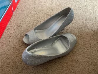 Silver glittery wedges size 9