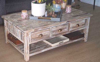 Coffee Table - Unique Whitewash coffee table (50 x 30 x 26 h)