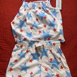 Cat & Jack Girls' 4th of July star-print pajama set with a tank top and shorts Size S (6/7)