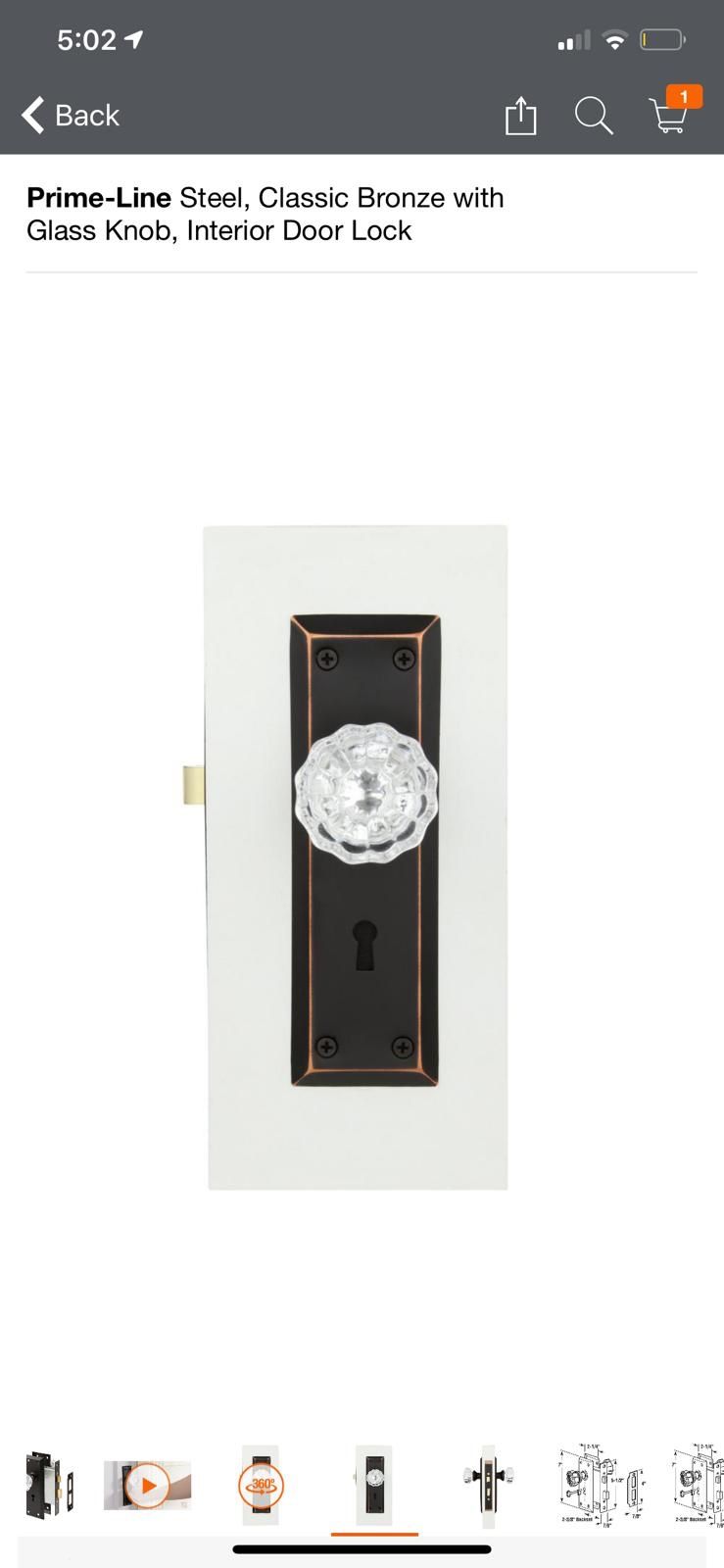 Prime-Line Steel, Classic Bronze with Glass Knob, Interior Door Lock