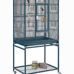 Yaheetech 54-in Rolling Metal Large Parrot Cage Mobile Bird Cage with Detachable Stand, Navy Blue
