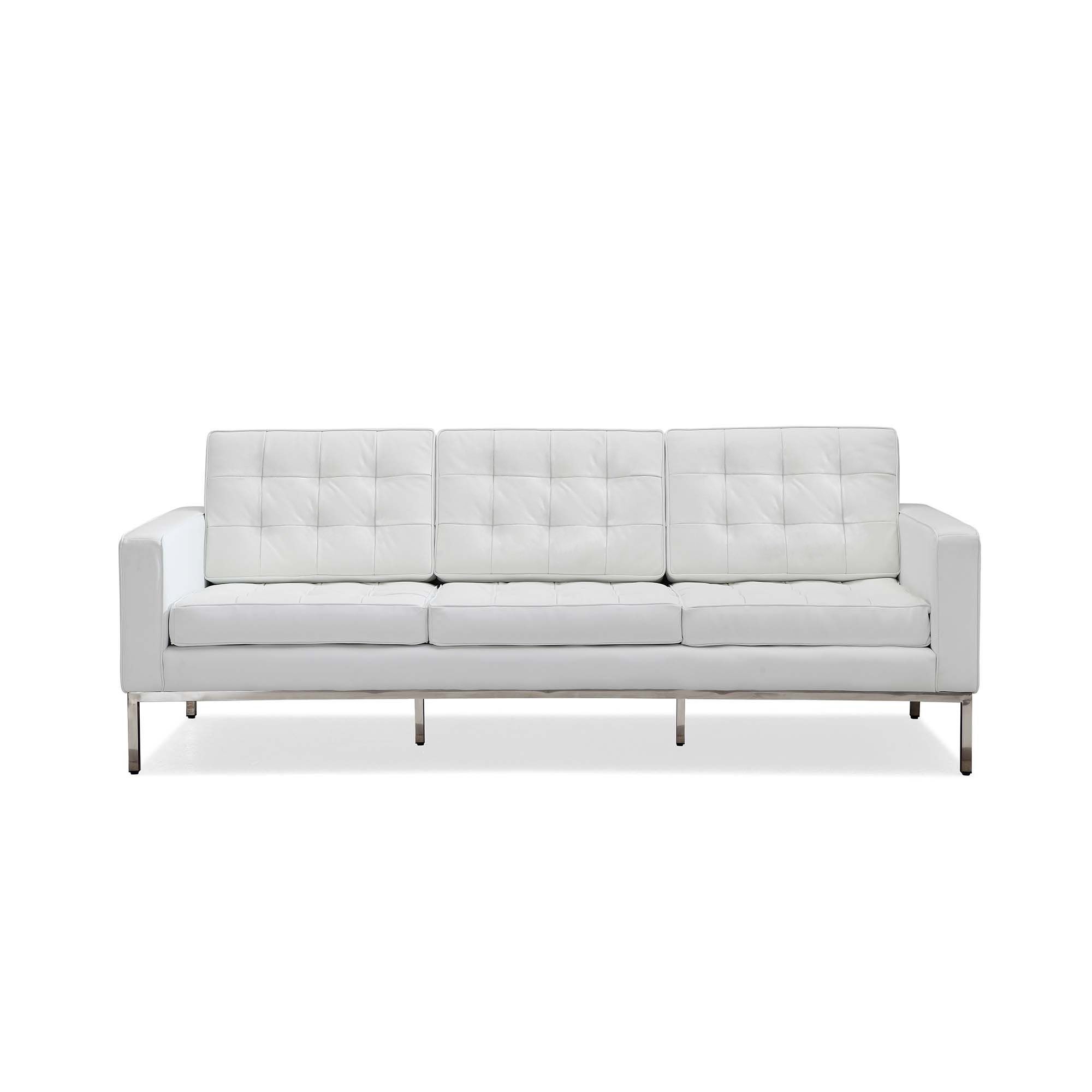 white Leatherite Nailheads Florence Three Seat Sofa
