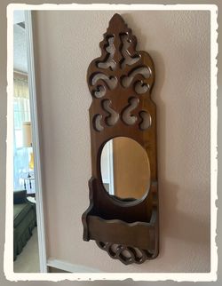 Vintage Wood Wall Mirror with Shelf