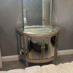 Glass Side Table With Mirror