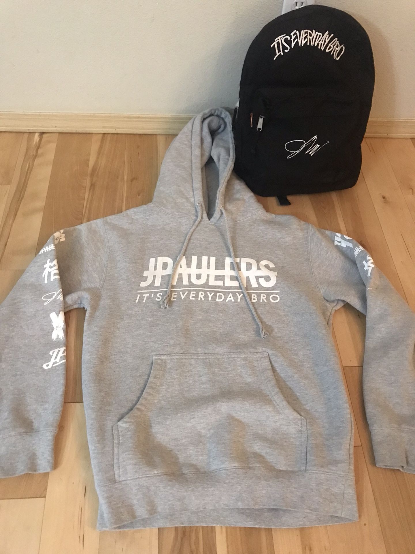 Jake Paul grey hoodie (men’s small) & backpack!