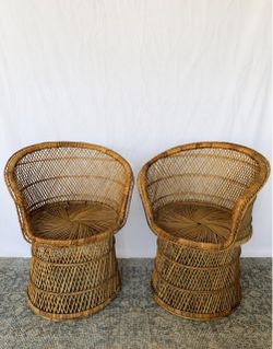 Vintage Wicker/Rattan Barrel Peacock Chairs