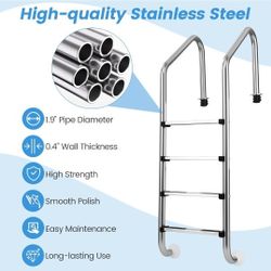 Swimming Pool Ladder, 3-Step/4-Step In-Ground Stainless Steel Step for Indoor/Outdoor Pool, Heavy Duty Non-Slip Ladder, Easy Assembly (4 Steps)