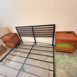 Modern 2-Drawer (wood) Nightstand With Outlets & LED Light