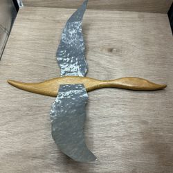 Handmade Duck Wall Hanging Vintage Wood and Metal Folk Art Flying Bird  16 X 18