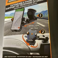 Armor All Phone Mount for Cars, Suction Dashboard & Windshield Phone Holder, 6 Inch Extendable Arm, 360° Rotation, Fits iPhone Max, Android, and All S