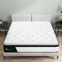 King Mattress, Hybrid King Size Mattress in a Box, 10 Inch Pocket Spring and Gel Memory Foam Mattress King, Medium Firm, Strong Edge Support,