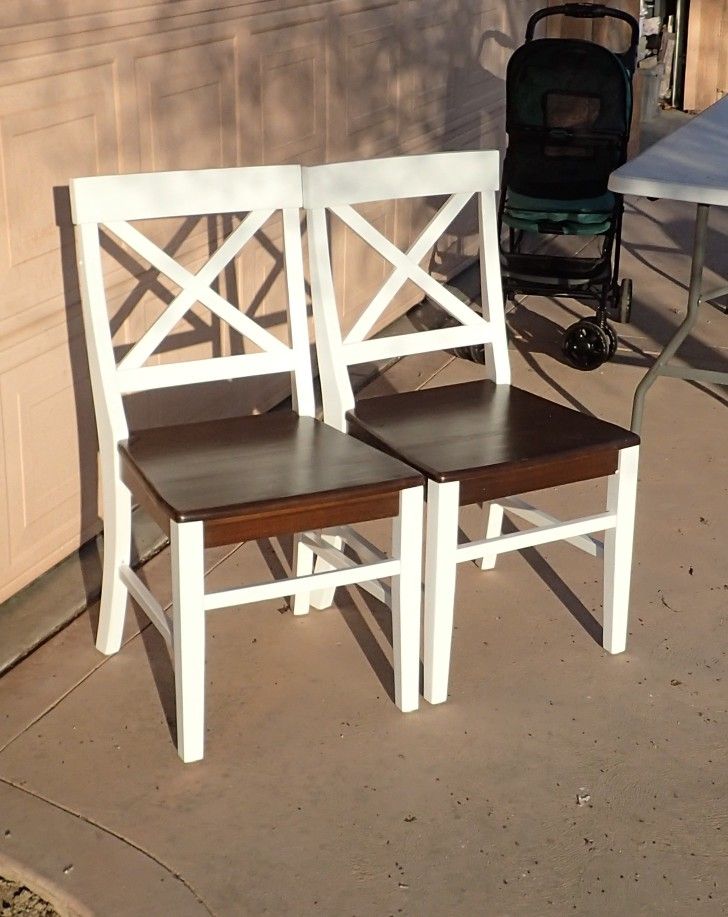 Set of 2 Farmhouse Acacia Wood Dining Chairs, White / Walnut