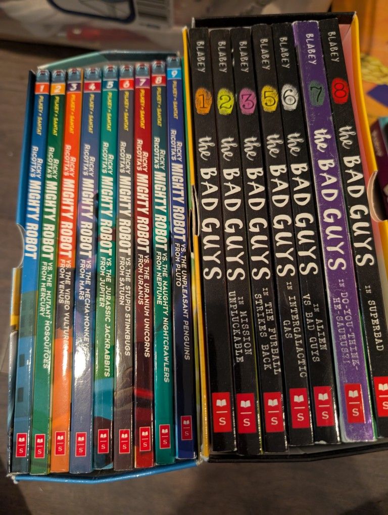 Bad Guys, Dog Man , And mighty Robot Books