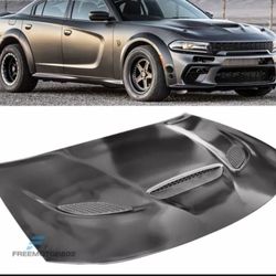 Fits 15-22 Dodge Charger SRT Style Hood Scoop Air Vent Black - Aluminum