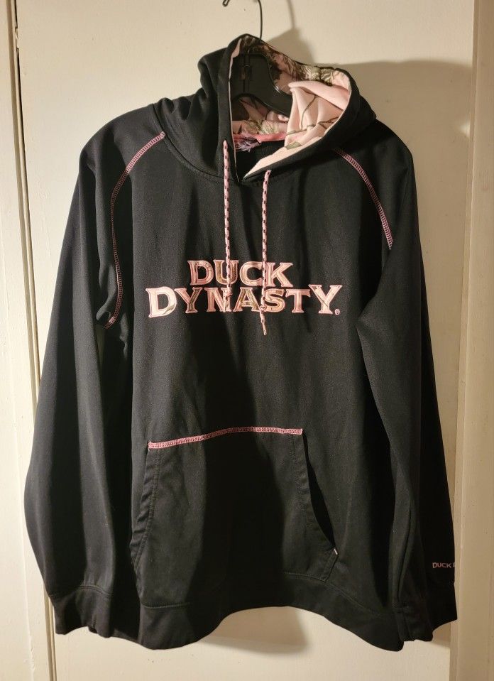 Women's Duck Dynasty Pink Camo Black Hoodie - Size Large - Redneck Approved