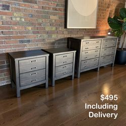 Ashley Baylow Rustic Wooden 6 Drawer Dresser + 2 Nightstands Set – Free Delivery