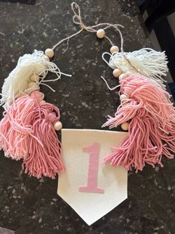 First Birthday Tassel Banner with Wooden Beads high chair