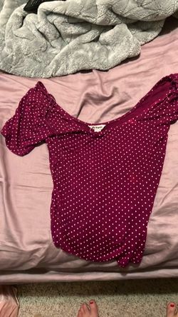 Burgundy Polka Dot Short Sleeve Top
