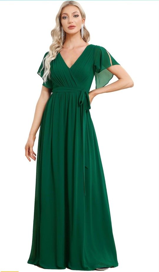 Forest Green / Dark Green Formal Gown For Bridesmaids And Wedding Guest  Floor Length