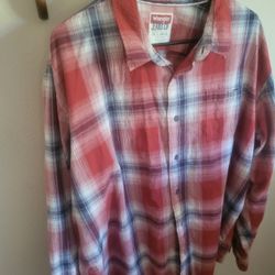
Wrangler Plaid Shirt Mens  Red Blue Long Sleeve Button Up Adult 2XLG