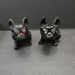 Vintage French Bulldog Figurines With Glass / Jewel Eyes - Set Od 2